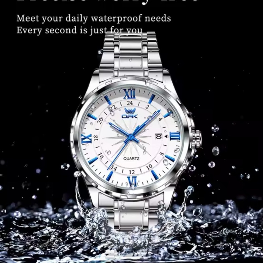 OPK Stainless Steel Quartz Watch – Water Resistant, Elegant Roman Dial